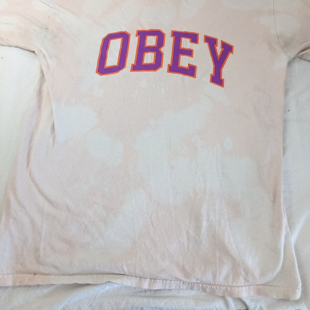 Obey Light Salmon and White Subtle Tie Dye Tee Large